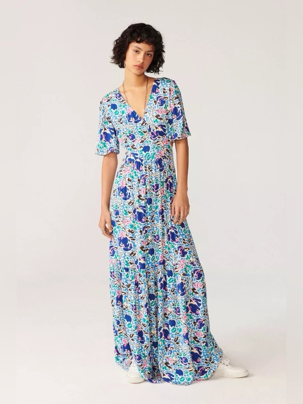 NWT $550 Ba&Sh Ova Printed Jacquard Maxi Dress In Blue